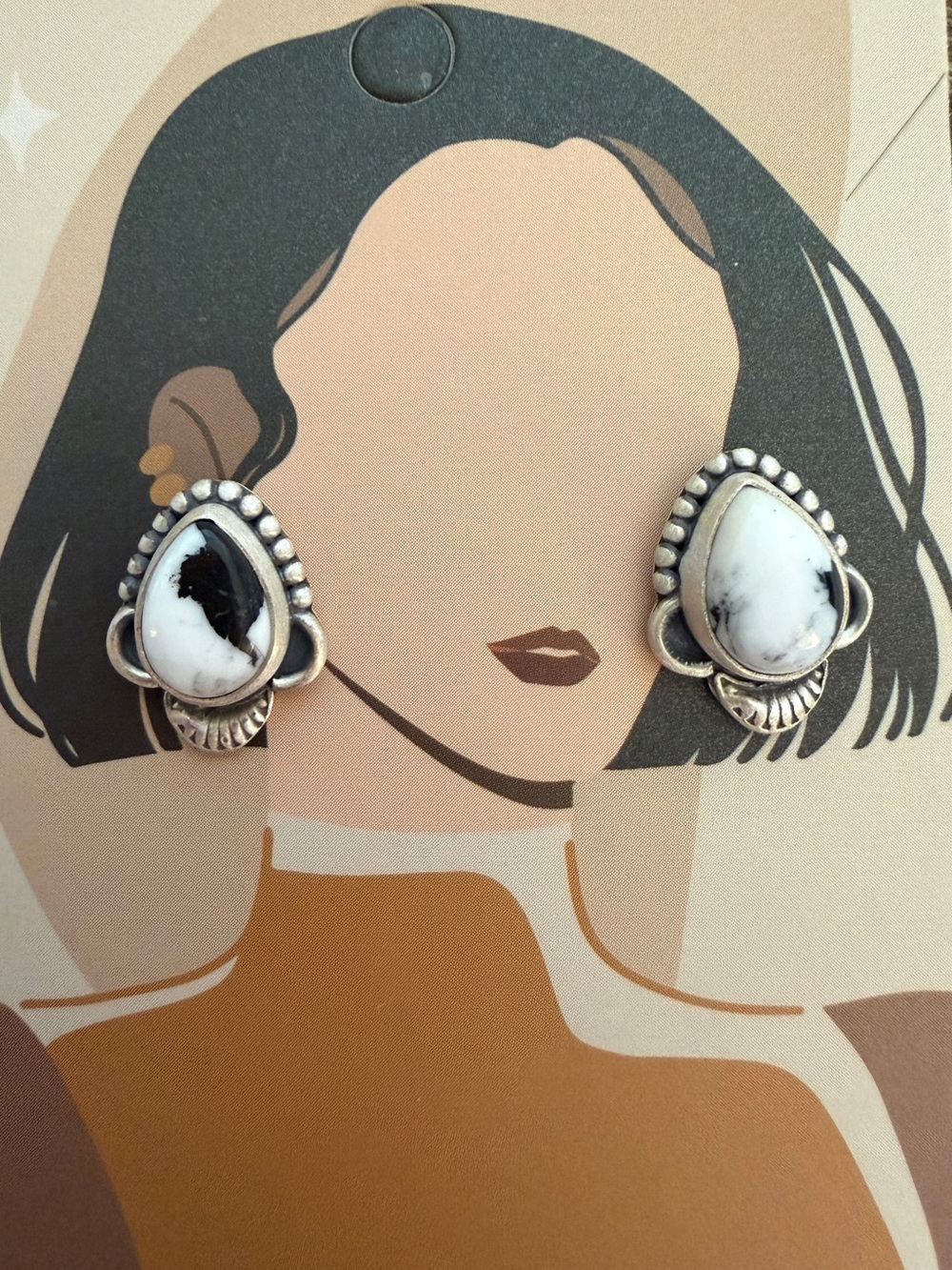 ❤️White Buffalo Stud Teardrop Earrings Matte Brushed Sterling Navajo Style .58”L - Picture 3 of 15